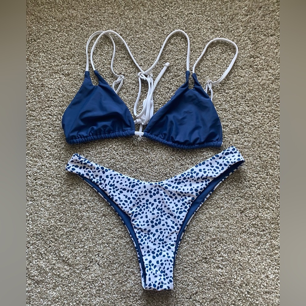 Blue and patterned bikini set